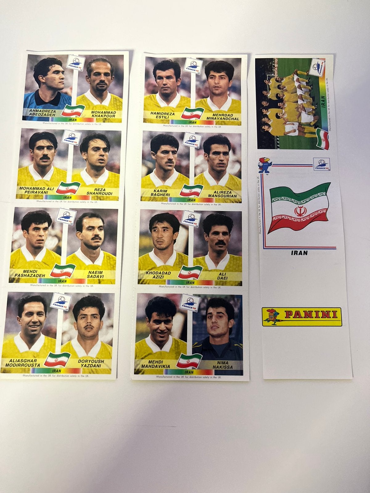 Panini World Cup 1998 France - set IRAN, Ophalen of Verzenden, Zo goed als nieuw, Meerdere stickers