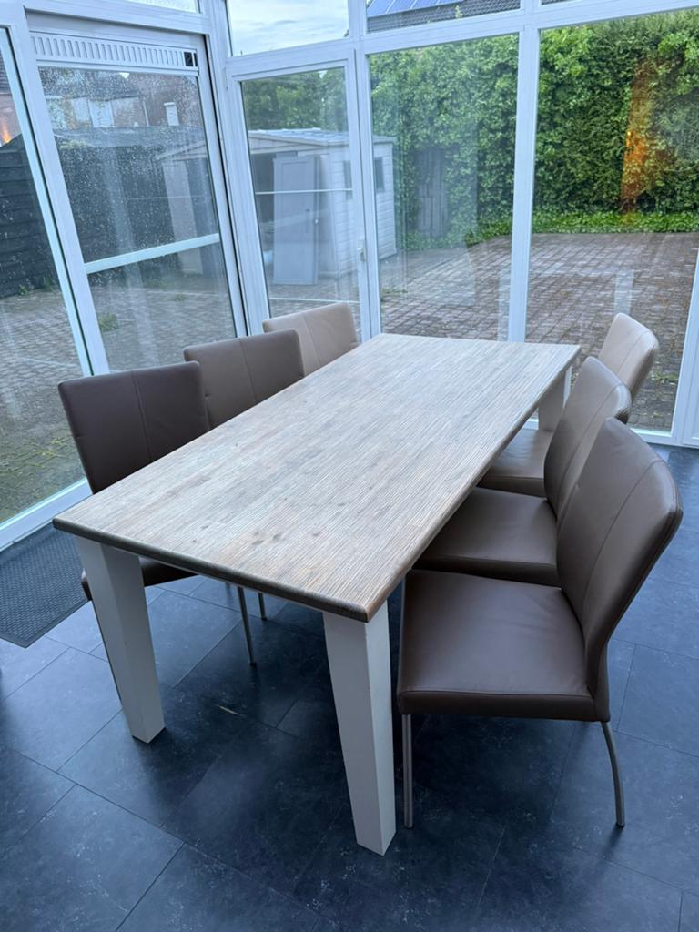 Happy@home mallorca eettafel met 6 leren stoelen, Huis en Inrichting, Ophalen, Zo goed als nieuw, 4 tot 6 stoelen