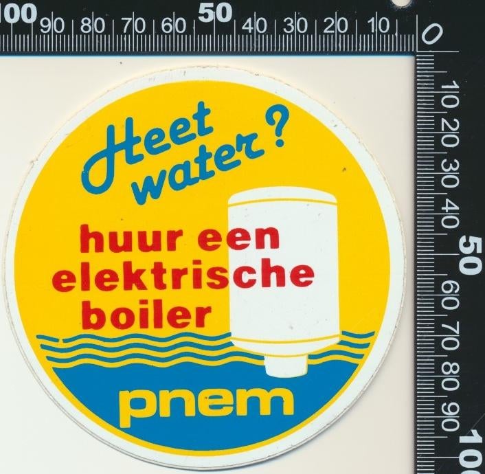 Sticker: PNEM - Heet water - Huur een elektrische boiler, Verzamelen, Ophalen of Verzenden, Zo goed als nieuw, Bedrijf of Vereniging