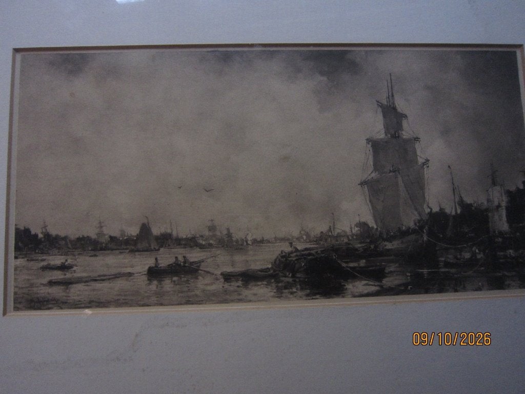 J.H. van Mastenbroek Mooie Haventafereel met veel schepen, Antiek en Kunst, Ophalen, Overige onderwerpen, Lithografie