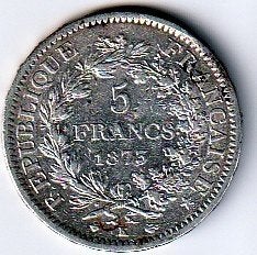5  francs  1873  K   Frankrijk. km. 52.2, Ophalen of Verzenden, Frankrijk, Losse munt, Zilver