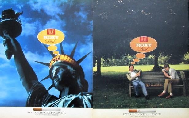 11 vintage reclames Roxy Dual sigaretten 75-81 sigaret, Ophalen of Verzenden, Gebruikt, Sigarenbandjes