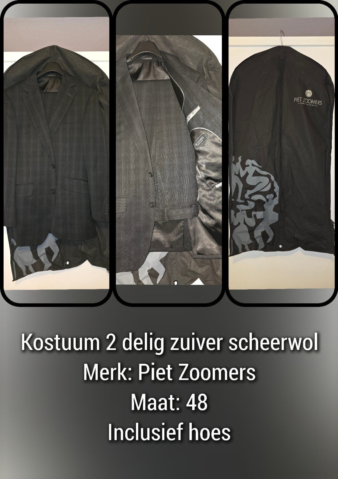 Kostuum Piet Zoomers 2-delig zuiver scheerwol Maat 48, Zwart, Piet Zoomers, Gedragen, Verzenden