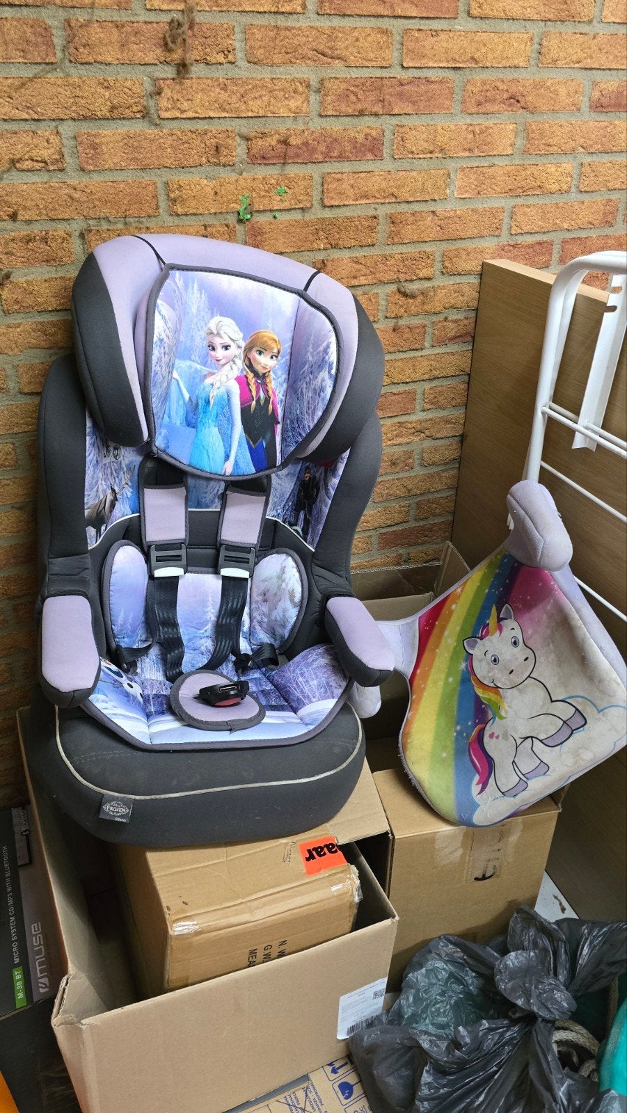 Kinderstoel Frozen met 3-puntsgordel en eenhoorn zitje, 9 t/m 36 kg, Ophalen, Overige merken, Gebruikt