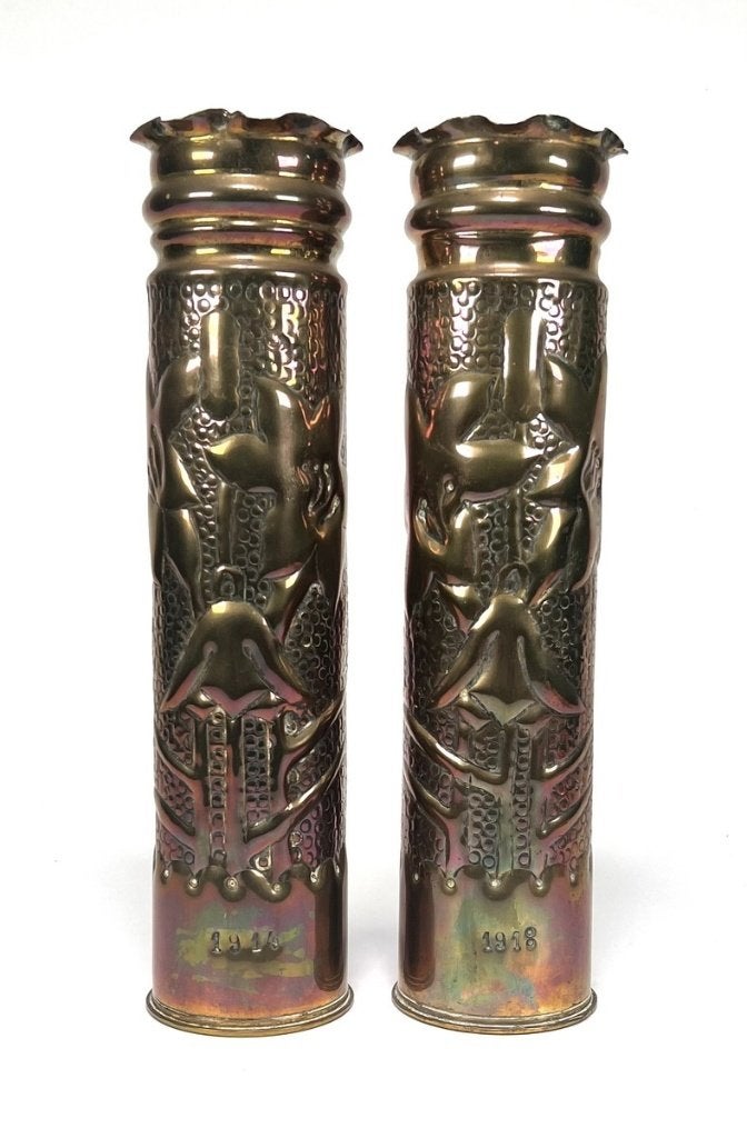 694. Koperen granaathulzen, Trench Art – ca.1914-1918, Ophalen, Landmacht, Nederland, Hulzen of Bodemvondsten