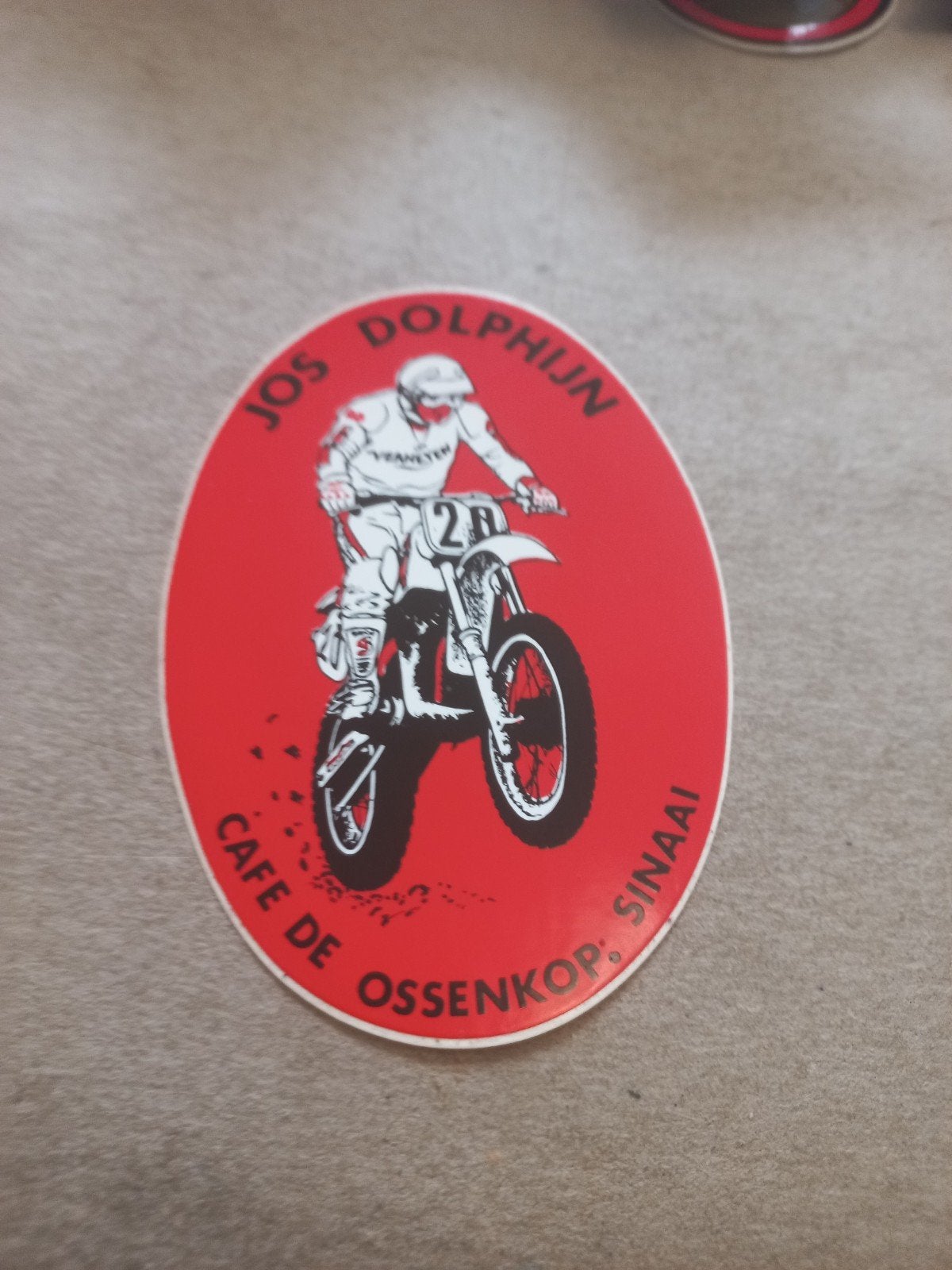 Vintage Jos Dolphijn Motocross Sticker Cafe De Ossenkop, Ophalen of Verzenden, Gebruikt, Sport
