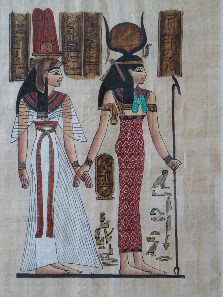 Vintage papyrus schilderij Egypte in luxe omlijsting 41x51cm, Ophalen of Verzenden