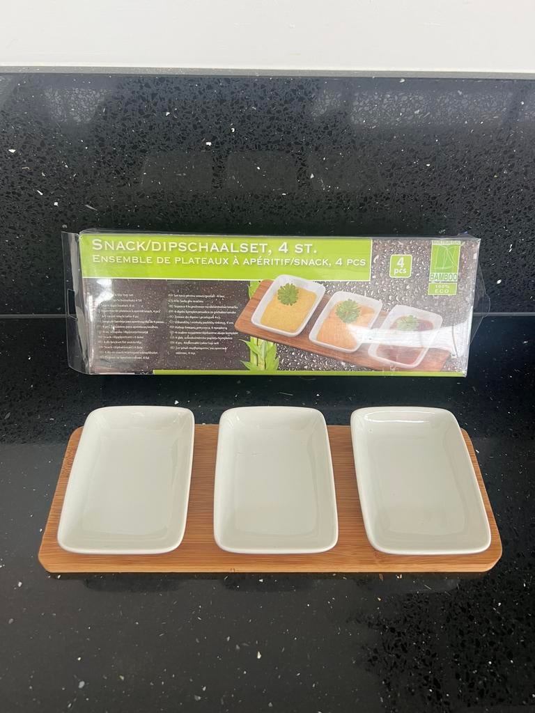 Nieuw Bamboe snack-/dipschaalset, Ophalen of Verzenden, Nieuw, Glas, Overige stijlen