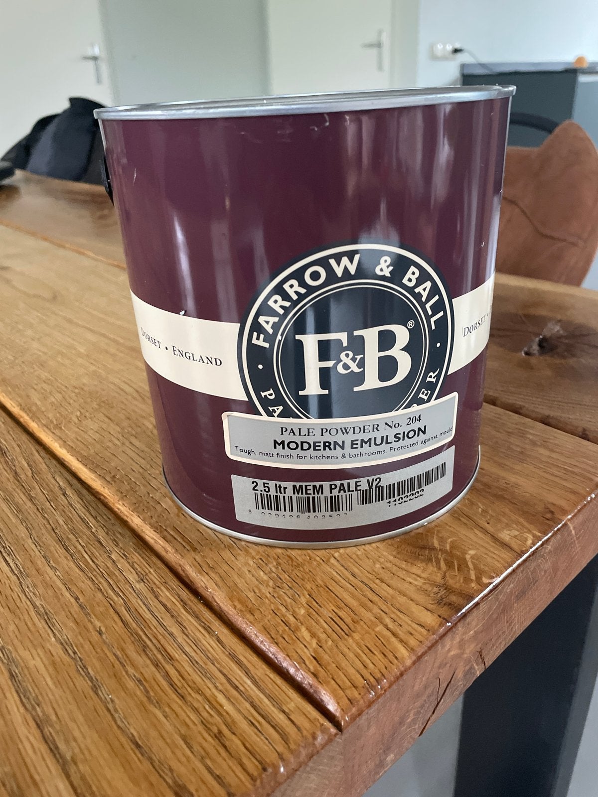 Farrow & Ball Pale Powder No. 204 Modern Emulsion 2.5L, Doe-het-zelf en Verbouw, Verf, Beits en Lak, Overige kleuren, Nieuw, Ophalen of Verzenden