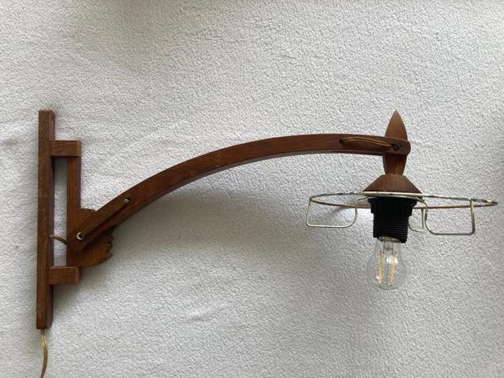 vintage schaarlamp lamp T J Zweers jr 50 eikenhout draaibaar, Ophalen of Verzenden, Gebruikt, Hout, Vintage