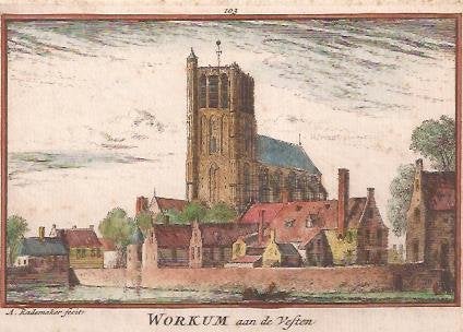Woudrichem.Workum aan de Vesten. Gekl.Kopergr. Abr.Rademaker, Antiek en Kunst, Kunst | Etsen en Gravures, Stadsgezicht, Ophalen of Verzenden
