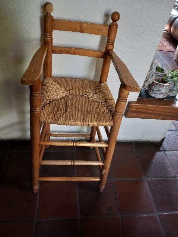 kinderstoel, hoog., rieten zitting, oud, Ophalen, Gebruikt, Overige typen