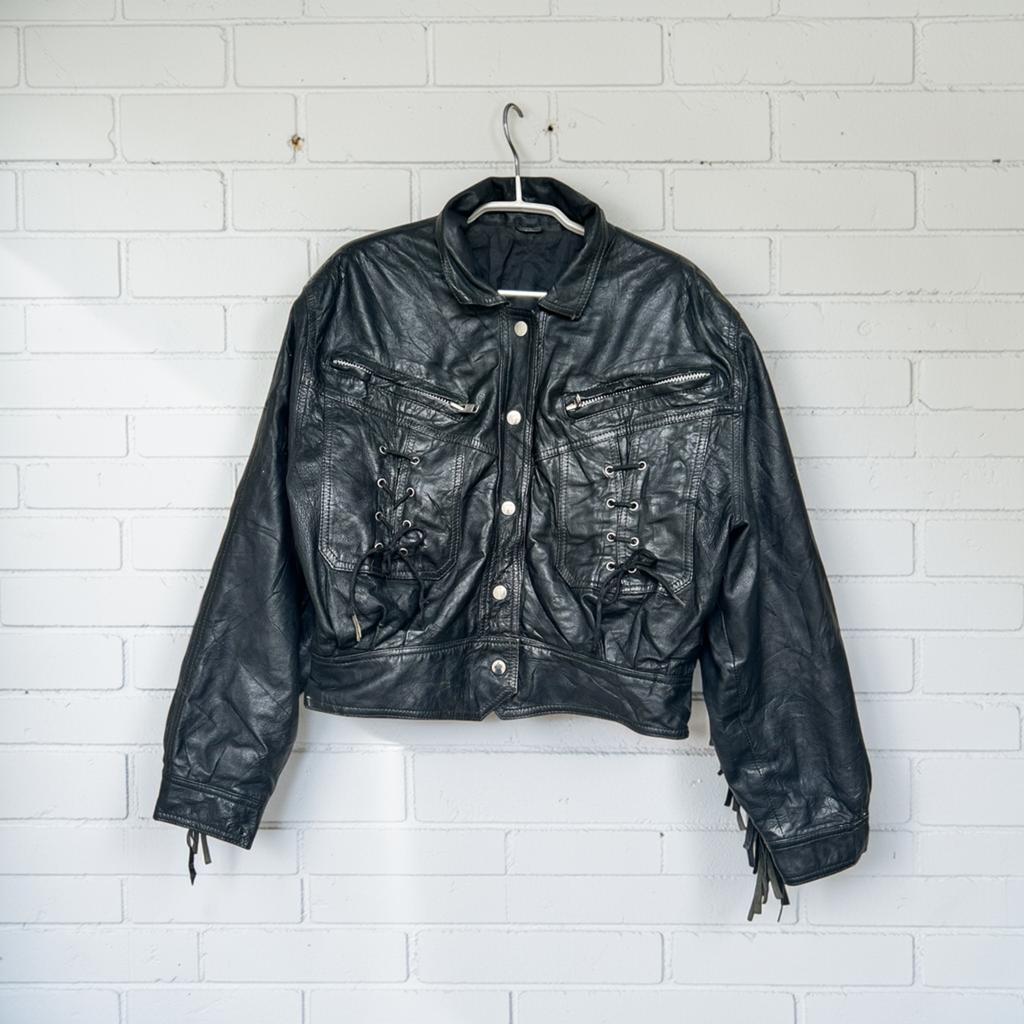 Vintage Jas Maat XL Zwart Leer Moto Western Cowboy Style, Kleding | Dames, Jassen | Zomer, Zwart, Maat 46/48 (XL) of groter, Ophalen of Verzenden
