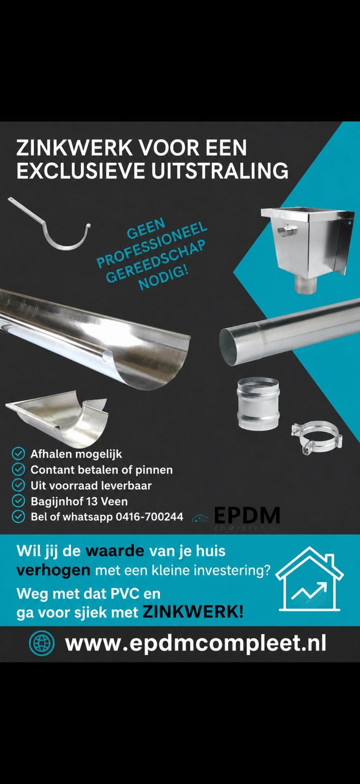 AFHALEN MOGELIJK! EPDM ZINKWERK DAKTRIMMEN KNELSTRIP LIJM, Doe-het-zelf en Verbouw, Overige materialen, Zwart, Overige typen, Nieuw