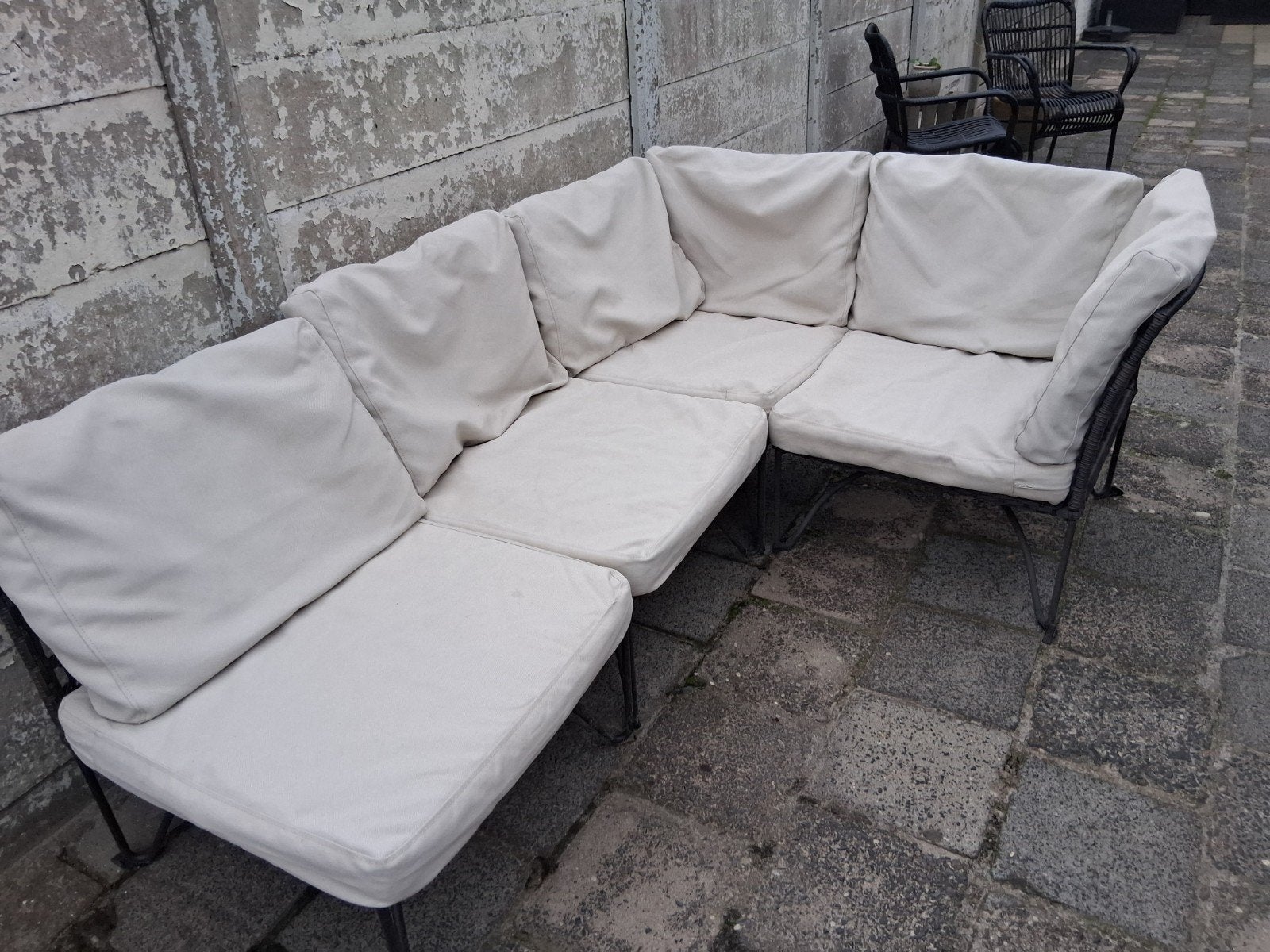 Comfortabele Wicker Loungeset met Kussens - 210x140x70cm, Tuin en Terras, Ophalen, 4 zitplaatsen, Gebruikt, Loungeset