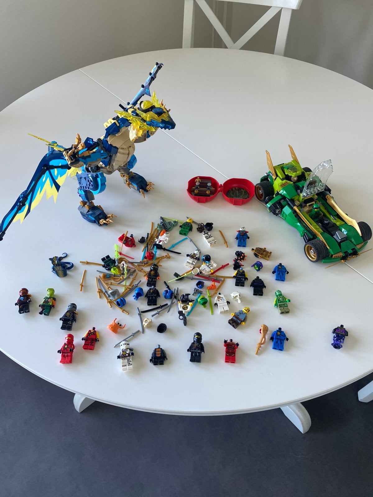 Lego Ninjago figuren + onderdelen + draak + auto, Inclusief minifiguren, Lego, Overige typen, Ophalen of Verzenden
