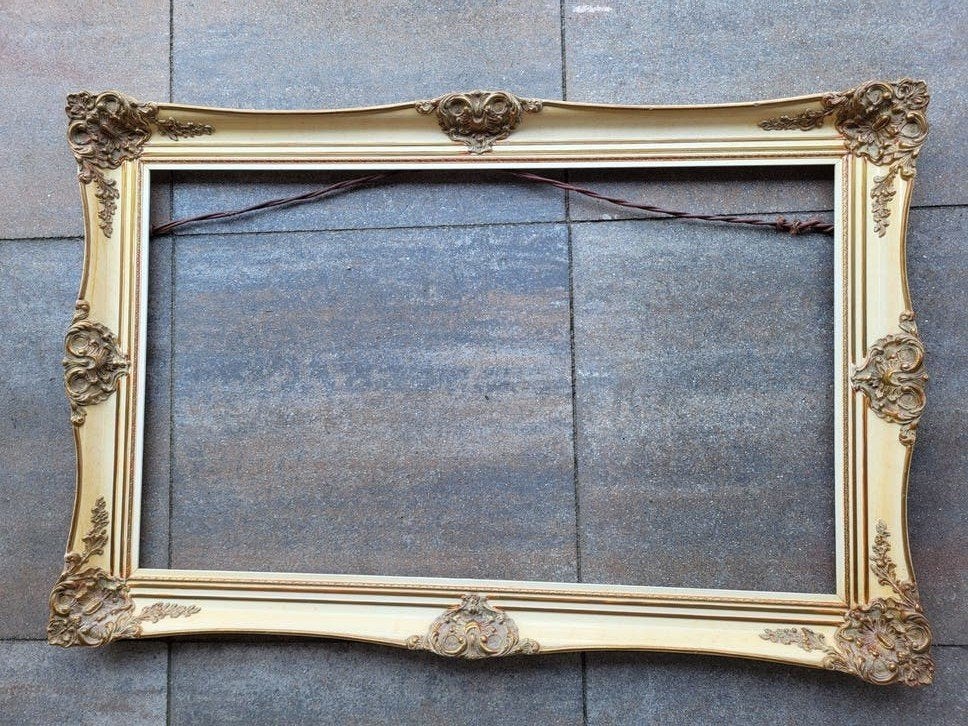 Antieke Barok Lijst 100x60 cm - Crème/Goud, Ophalen, Gebruikt, Schilderijlijst, Hangend