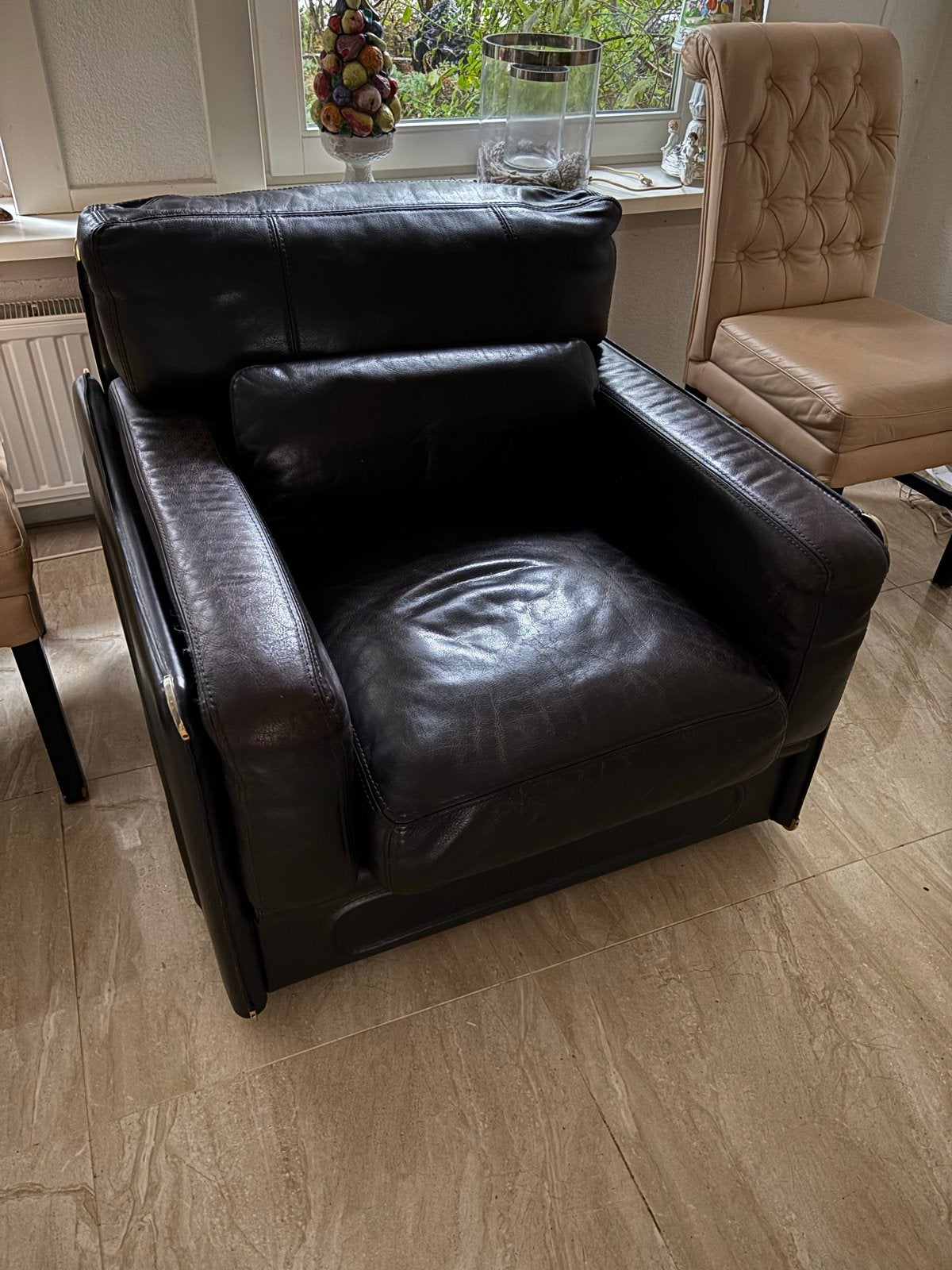 Luxe Baxter Leren stoel- Donkere kleur, Ophalen, Gebruikt, Leer, 75 tot 100 cm