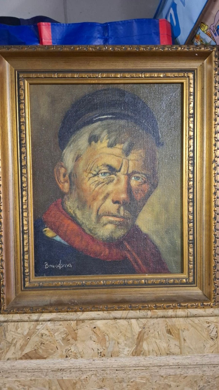 Schilderij van Brandsma: Portret van een Visser, Antiek en Kunst, Doek, Portret of Personen, Realistisch, Origineel werk