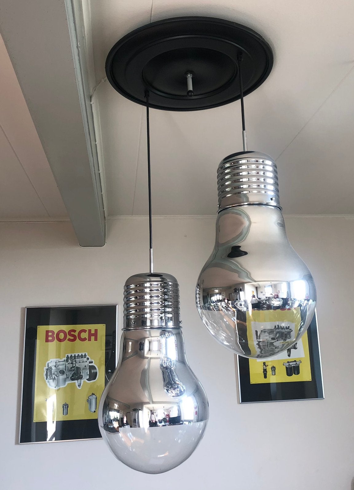 Chericoni Ardente grote hanglamp gloeilamp vorm chroom, Ophalen, Gebruikt, Glas, E27 (groot)