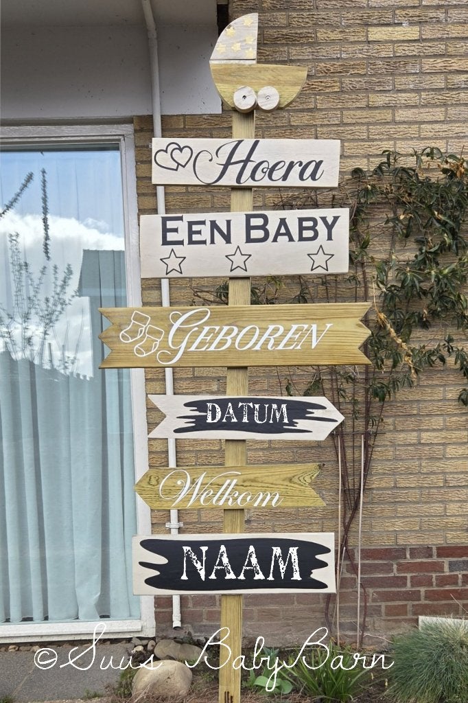 Geboortebord Grote Wegwijzer voor Meisje als Jongen geschikt, Ophalen of Verzenden, Zo goed als nieuw, Geboortebord