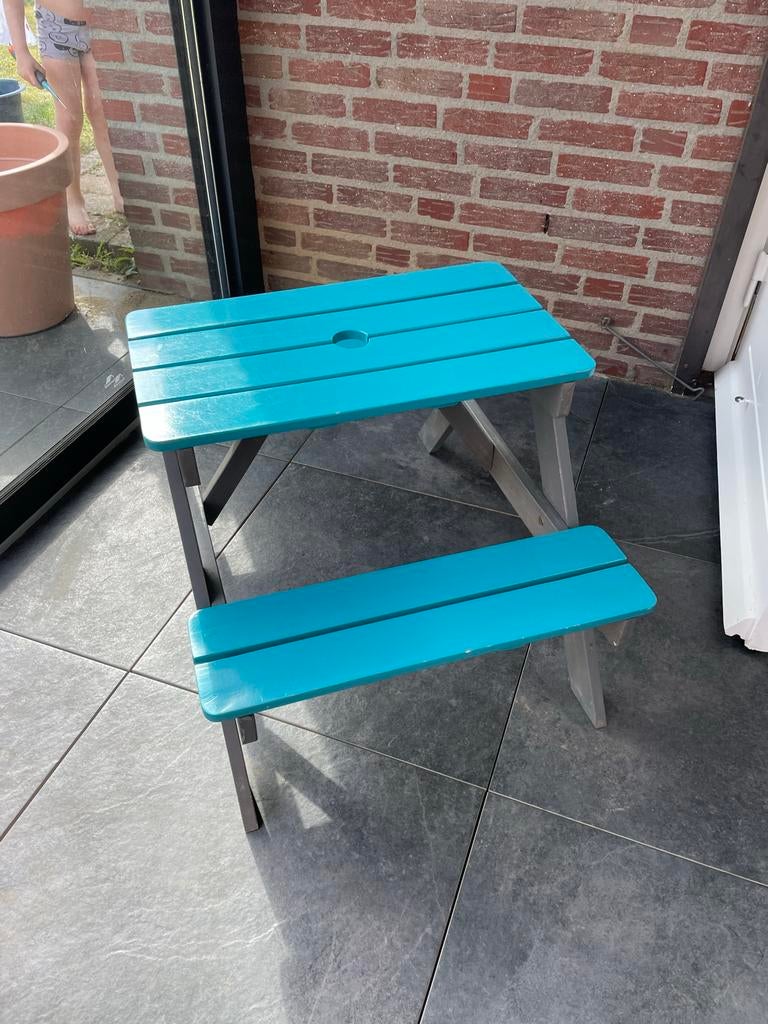 Kinderpicknicktafel - Blauw kind, Gebruikt, Rechthoekig, Hout, Ophalen