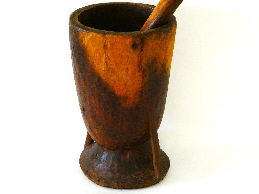 Unieke handvervaardigde grote houten vijzel / mortier Afrika, Antiek en Kunst, Ophalen of Verzenden, Handgemaakt, 20 - 50 cm, Hout