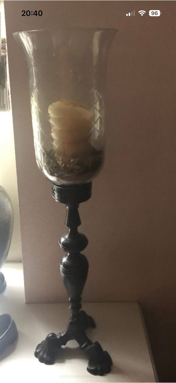 2 mooie kandelaars met klauw poten, Ophalen, Zo goed als nieuw, Glas