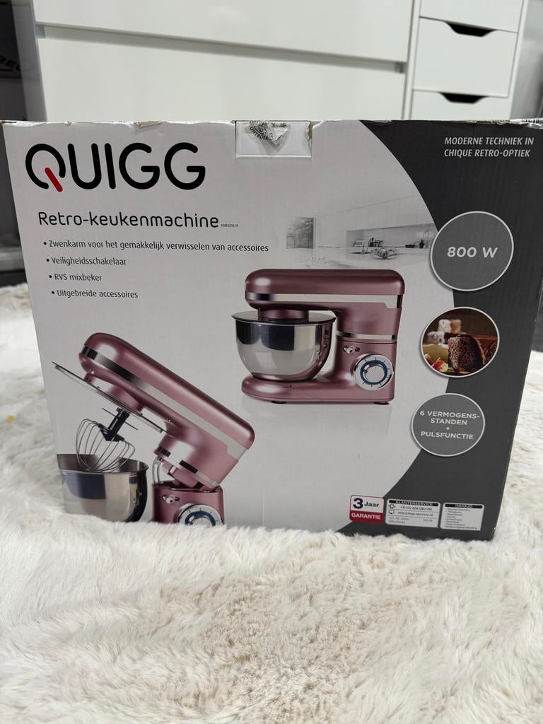 QUIGG Retro-keukenmachine 800W - Nieuw in doos, Witgoed en Apparatuur, Keukenmixers, Ophalen of Verzenden, Zo goed als nieuw, Vaatwasserbestendig