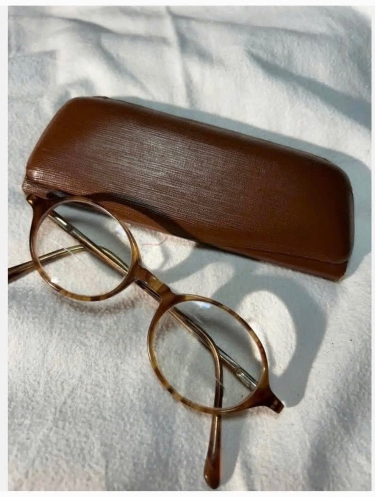 Vintage brillenkoker met bril, ook leesgedeelte erin, Overige merken, Gebruikt, Ophalen of Verzenden, X
