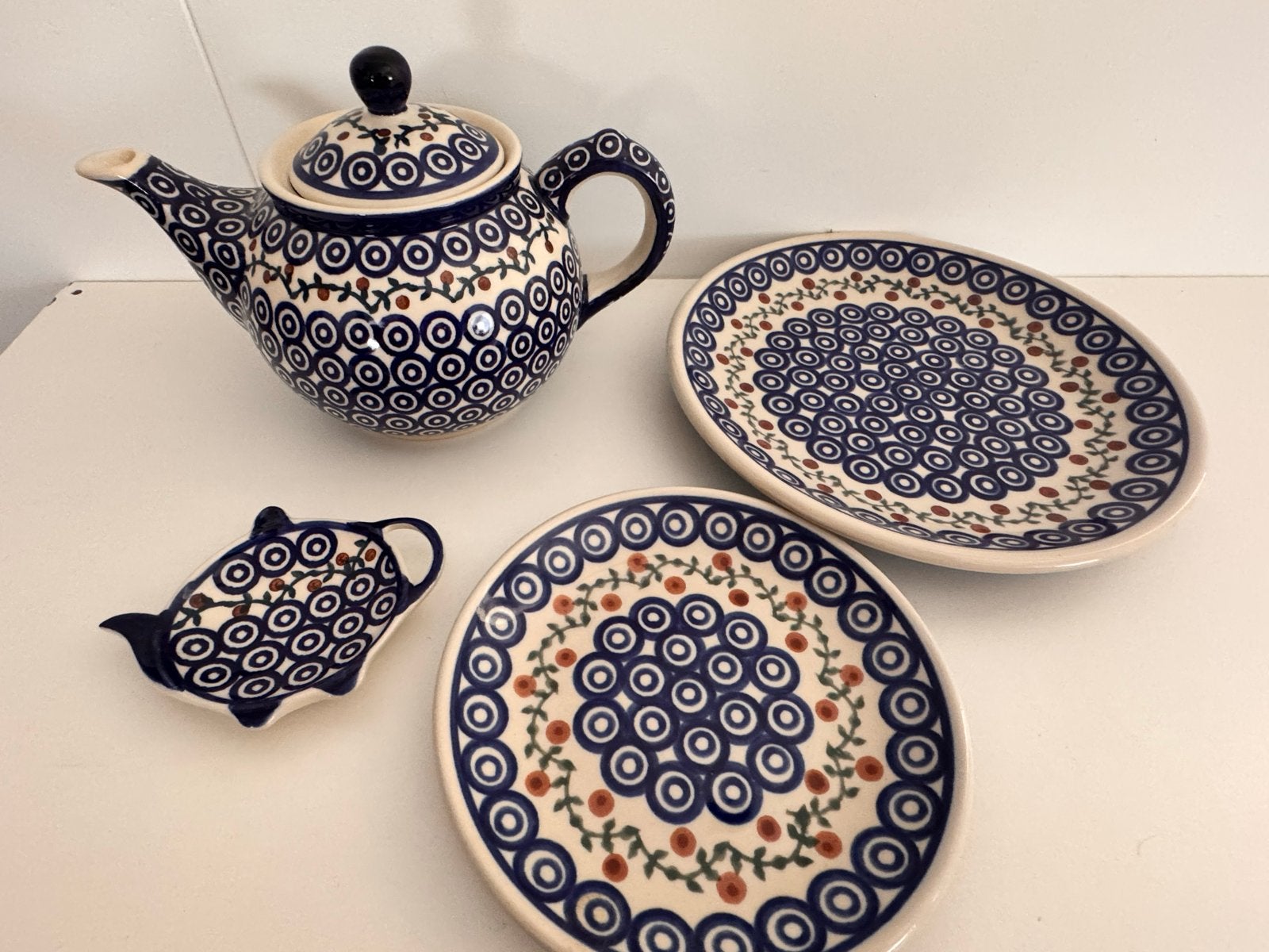Bunzlau Castle theepot met schotels en theezakjeshouder, Huis en Inrichting, Keuken | Servies, Overige merken, Klassiek, Ophalen of Verzenden