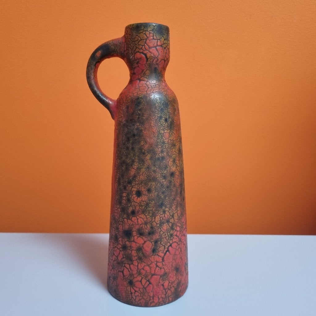 retro vintage vaas Ruscha Volcano Keramiek West Germany 70s, 24 cm, Zo goed als nieuw, Steen/keramiek, Rood