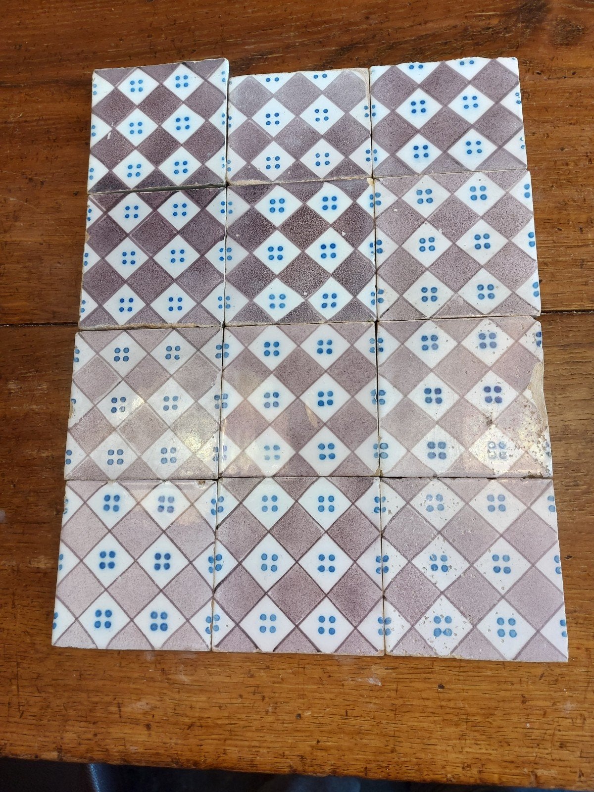 12 antieke keramieken (keuken)tegels uit Frankrijk/Ponchon, Ophalen of Verzenden