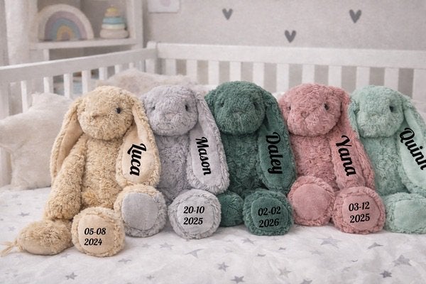 Konijnenknuffel met naam en geboortedatum, Kinderen en Baby's, Kraamcadeaus en Geboorteborden, Ophalen of Verzenden, Nieuw