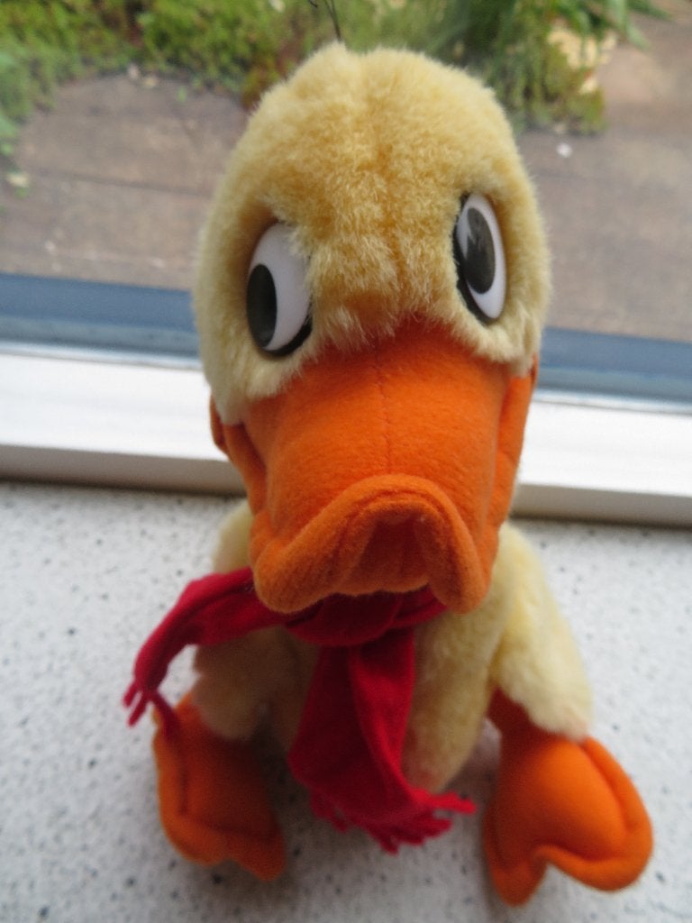 Eend vintage Alfred Jodokus Kwak pluche Herman van Veen/1989, Geel, Ophalen of Verzenden, Zo goed als nieuw, Middelgroot (20 tot 80 cm)