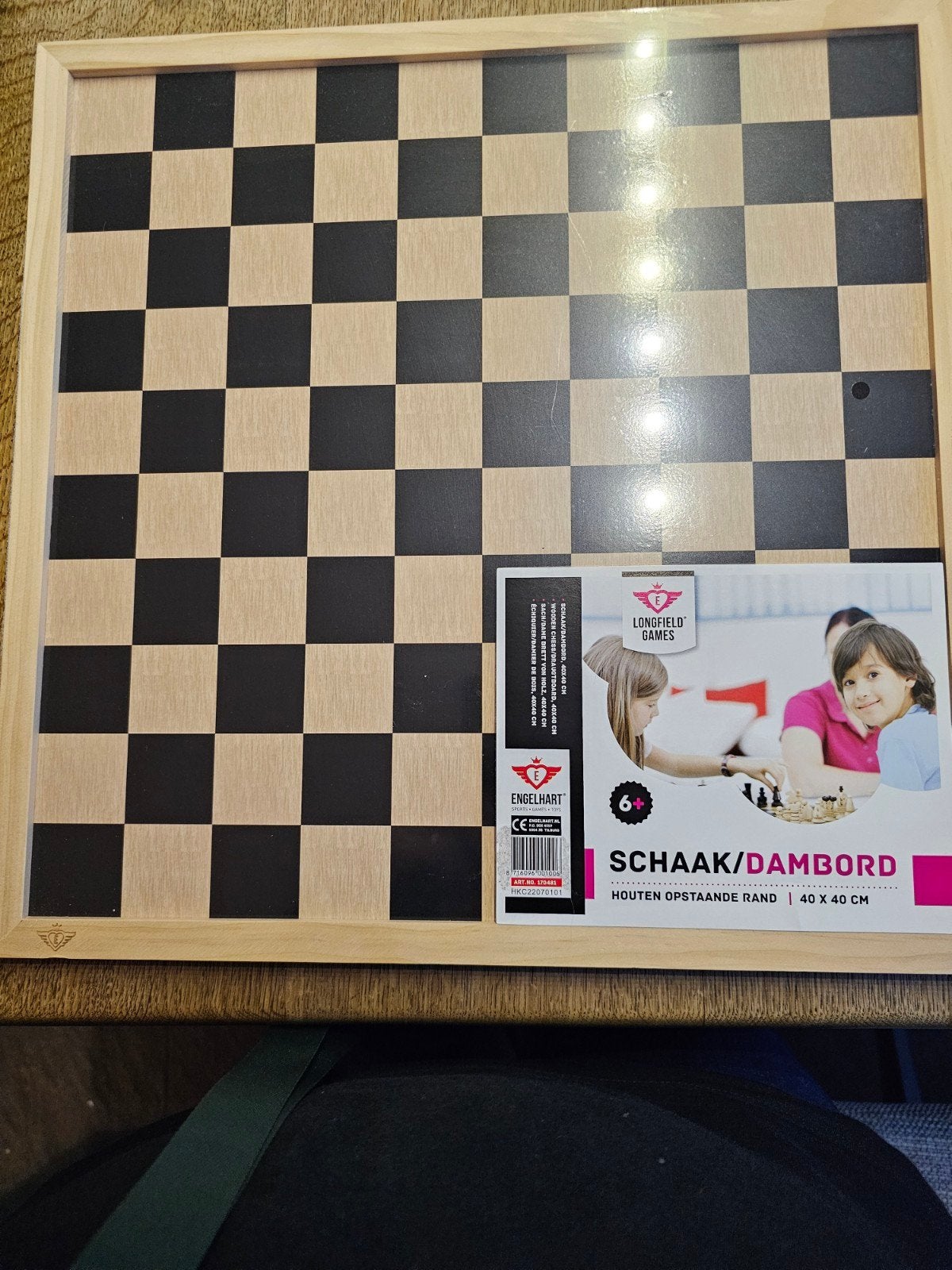 Schaak/Dambord Houten Opstaande Rand 40x40cm, Een of twee spelers, Ophalen of Verzenden, Nieuw, Longfield Games