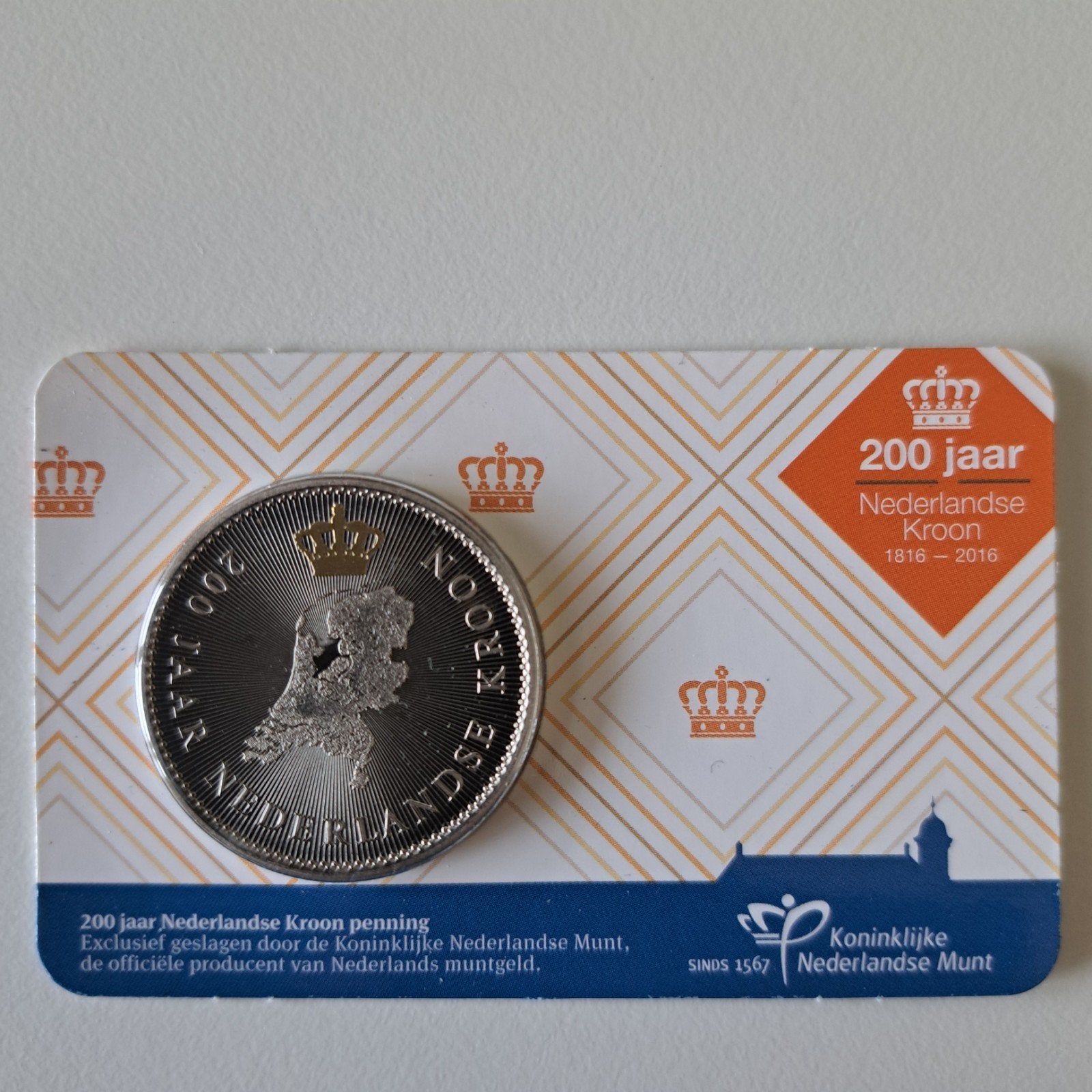 200 jaar Nederlandse Kroon Penning 2016 in coincard KNM, Postzegels en Munten, Munten | Nederland, Ophalen of Verzenden, Koningin Beatrix