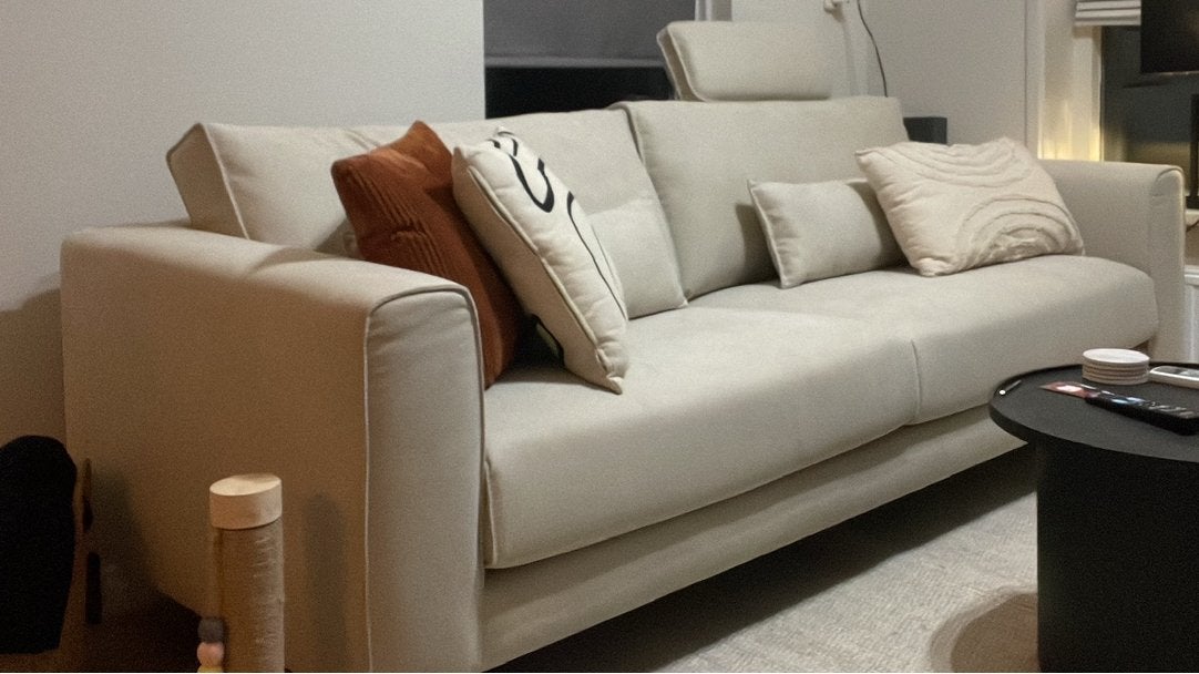 3 zitsbank beige pocket/bonell/traagschuim - Pronto Wonen, Ophalen, 75 tot 100 cm, Zo goed als nieuw, Rechte bank