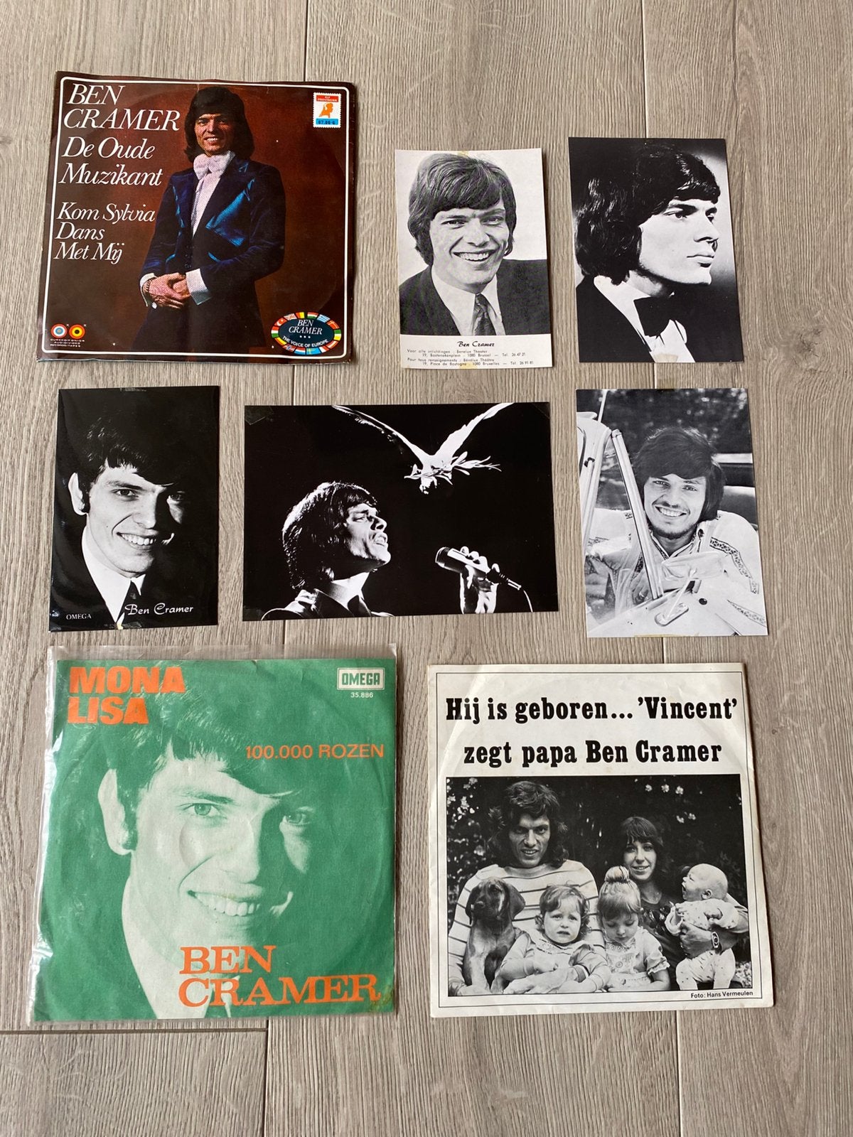 Ben Cramer Lot 3 singles + promo foto’s + flexi Vincent, Ophalen of Verzenden, Gebruikt, Pop