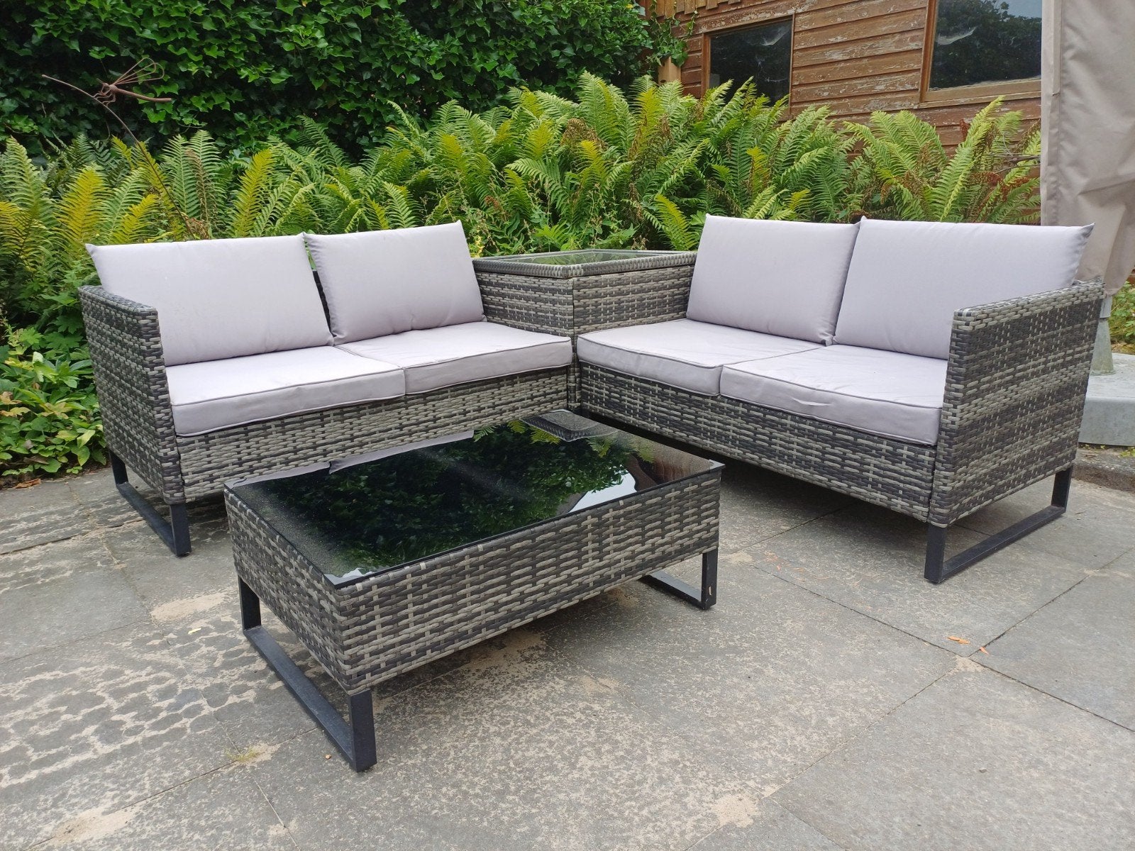 Hoekloungeset met tafel en opbergbak, Tuin en Terras, Ophalen, Gebruikt, Loungeset, Bank