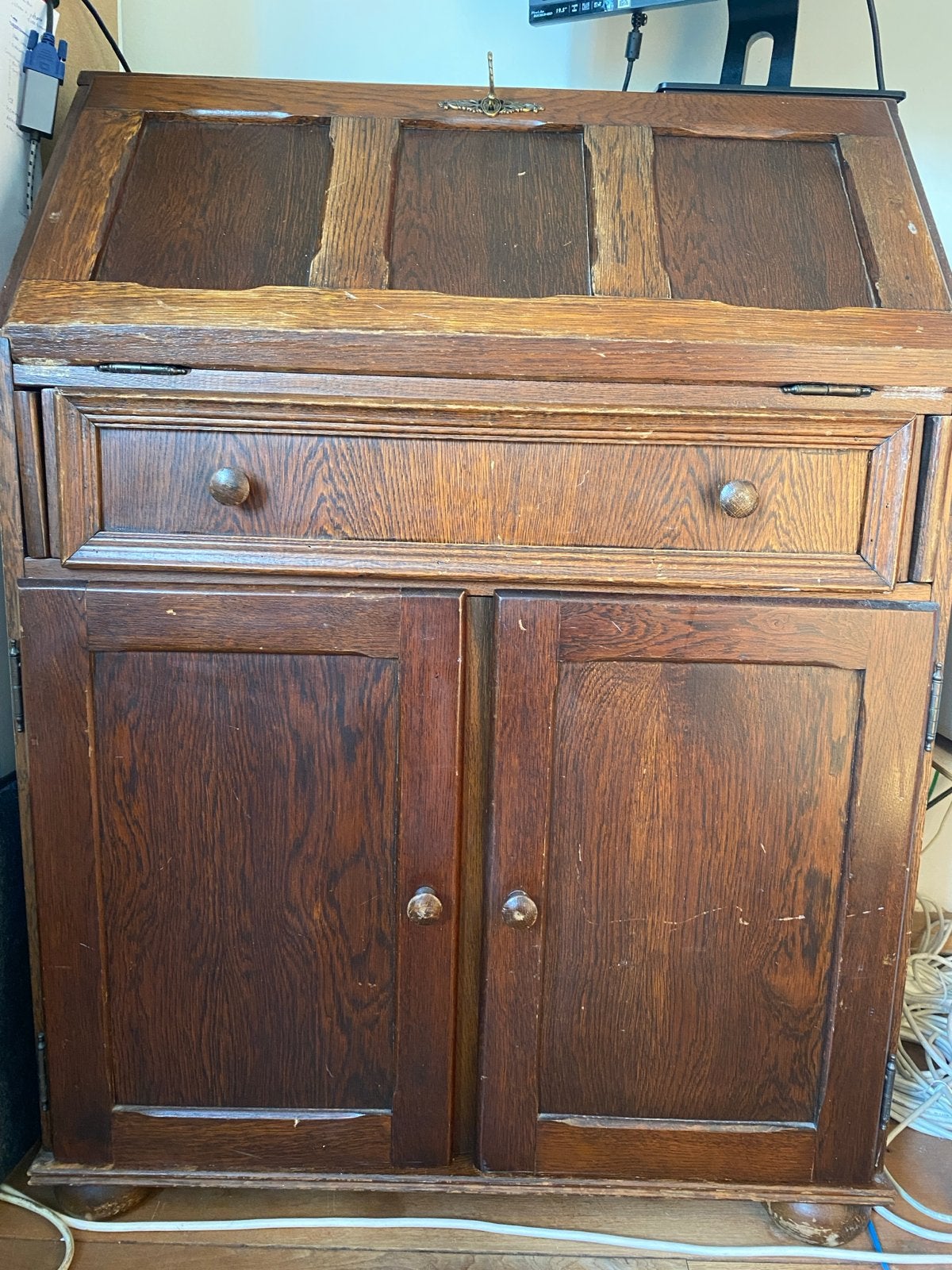 Eiken bureau secretaire met klep en opbergruimte- oph.1073SE, Antiek en Kunst, Antiek | Meubels | Kasten, Ophalen
