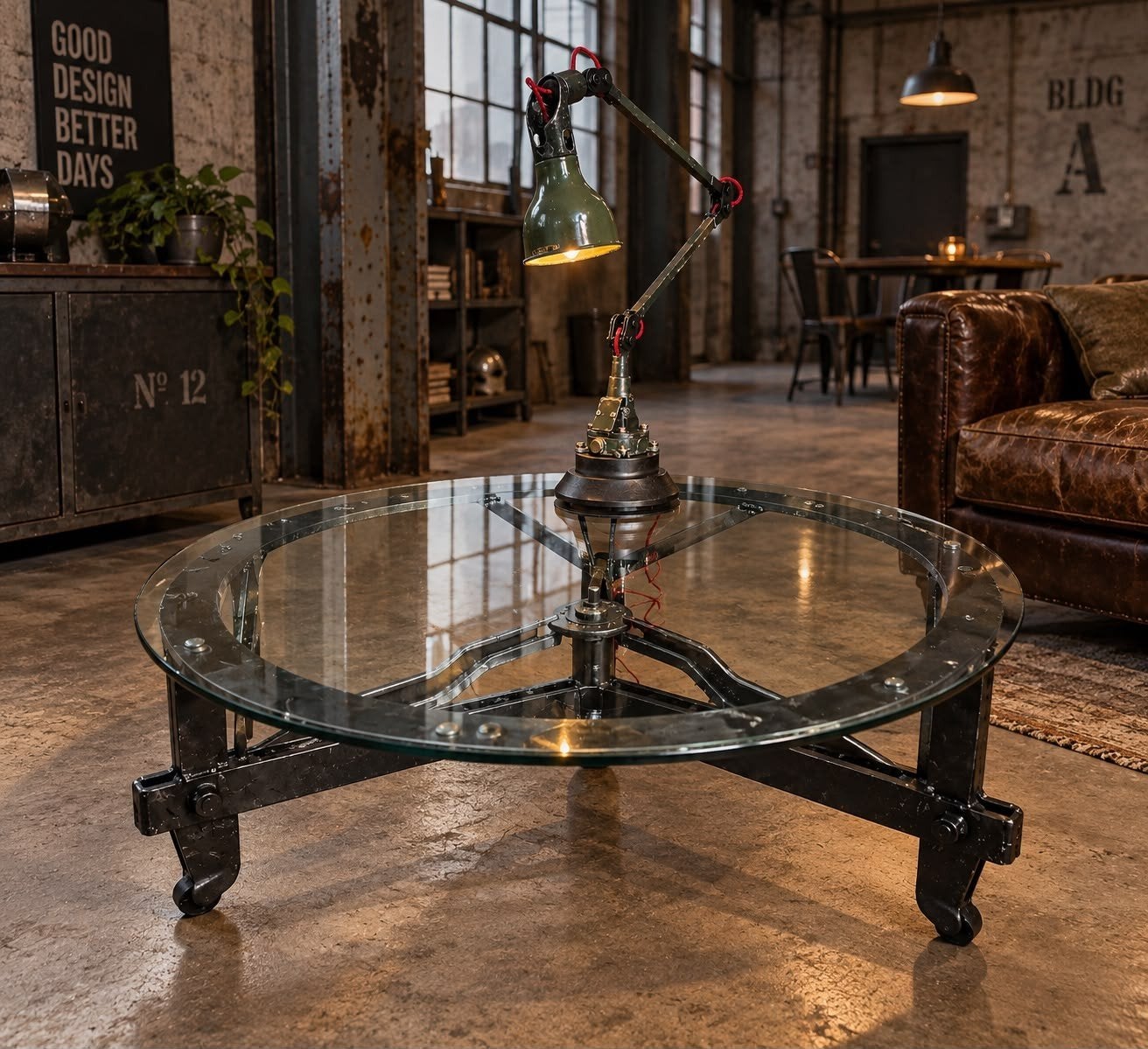 industriële ronde salontafel., Ophalen, Gebruikt, 50 tot 100 cm, Teakhout