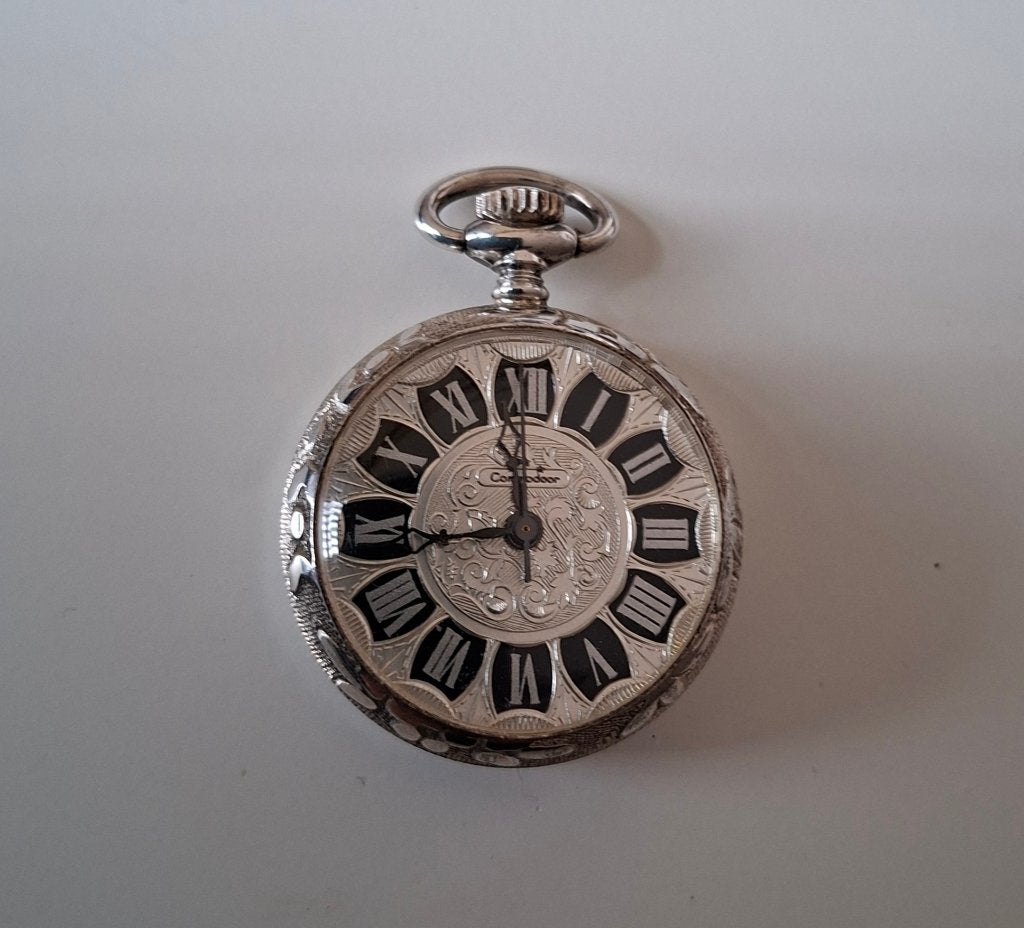 Vintage Retro Commodoor zakhorloge uit jaren 70, Sieraden, Tassen en Uiterlijk, Overige merken, Zakhorloge, Zilver, 1960 of later