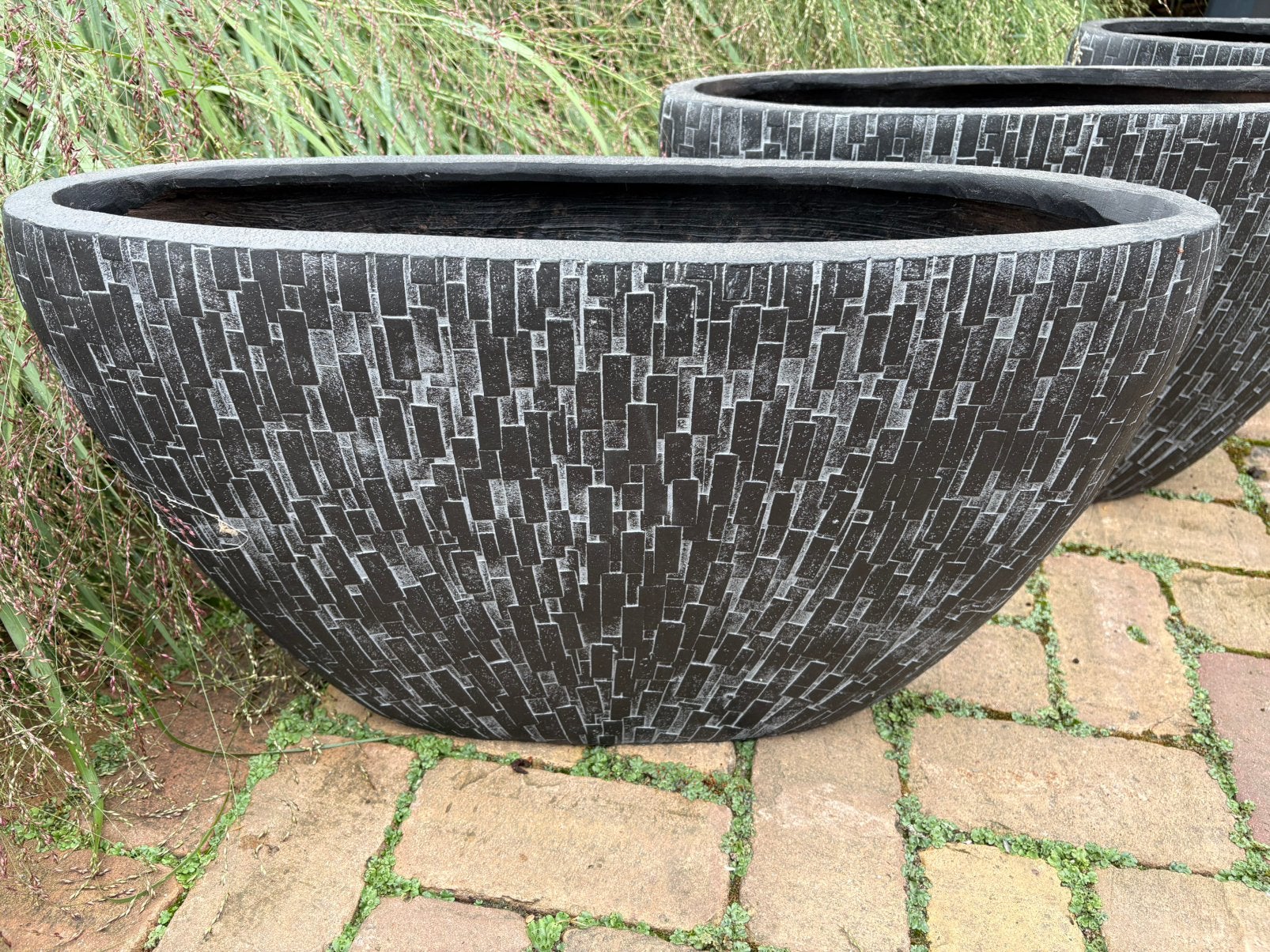 4 ovale zwarte design planten vazen, Ophalen, Zwart, 35 cm, Zo goed als nieuw