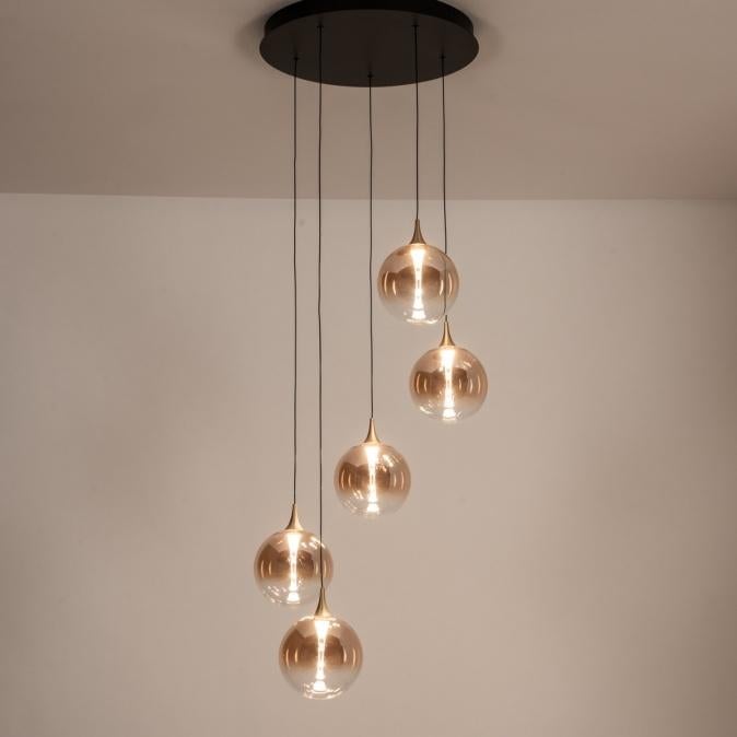 hanglamp led amber bollen glas vide hal tafel bedrijf lamp, Ophalen of Verzenden, Nieuw, Glas, 75 cm of meer