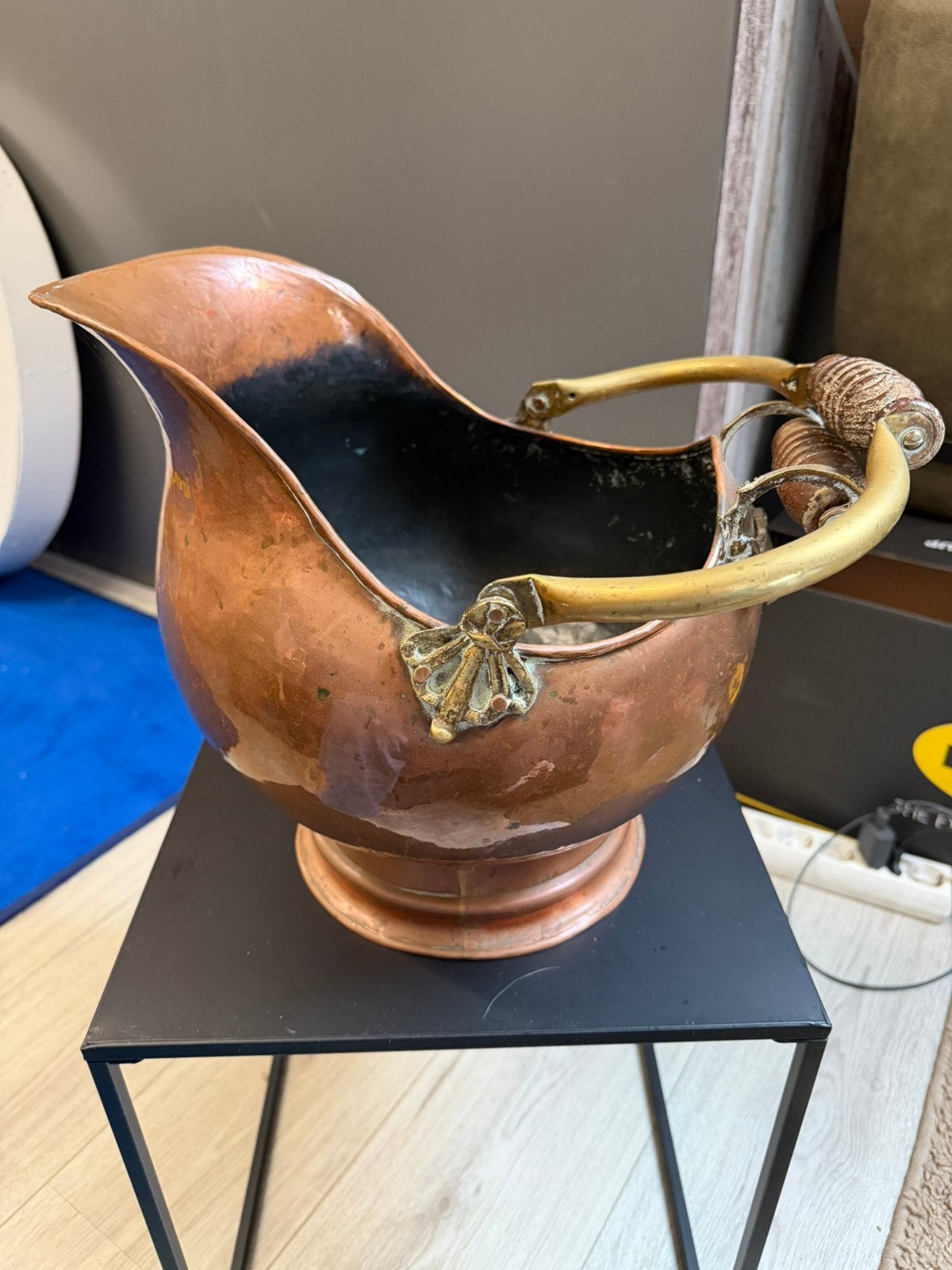 Antieke Koperen Kolenkit met Houten Handvat, Antiek en Kunst, Ophalen of Verzenden, Koper