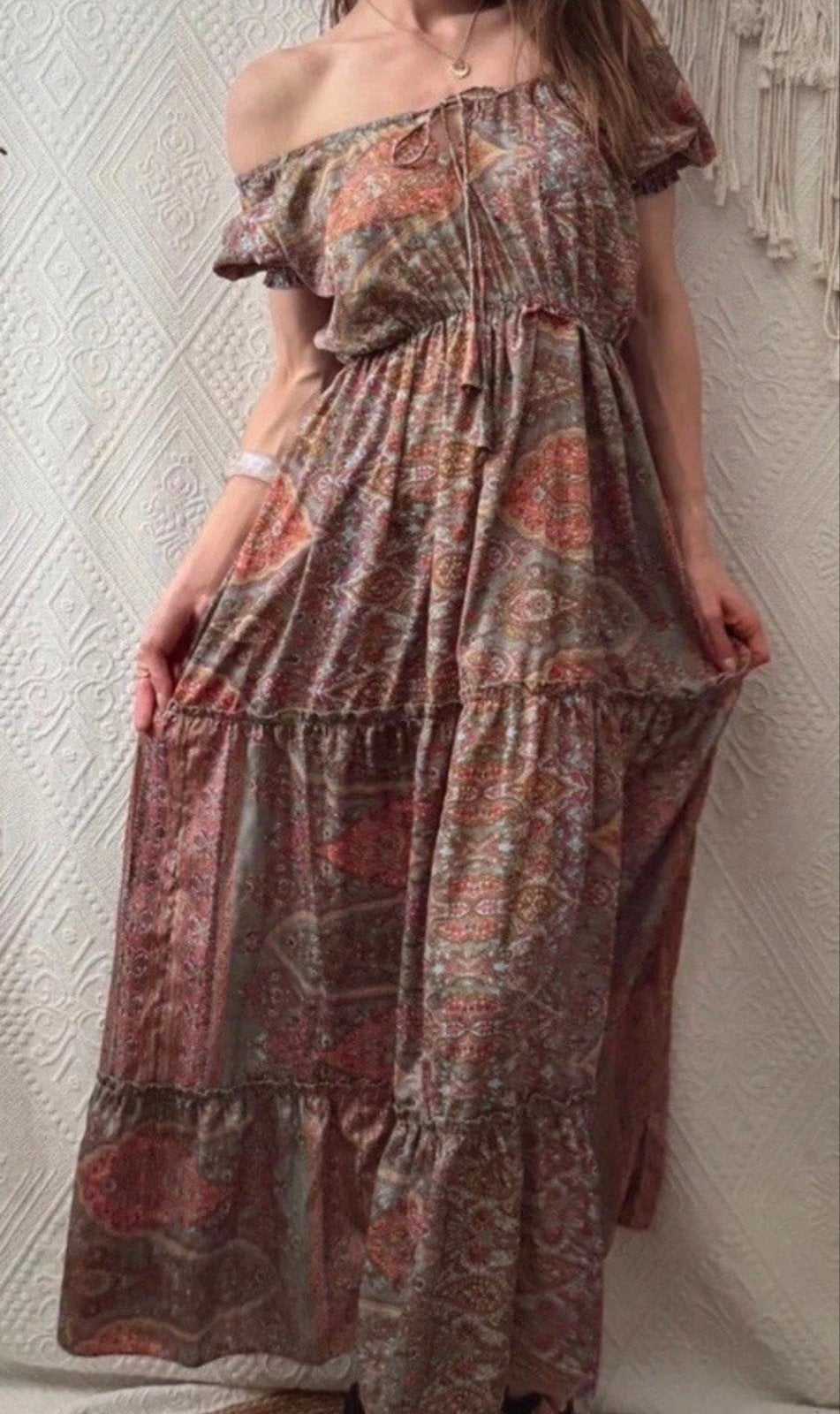 Valdior Boho Zomer Maxi Jurk (M/L) - 70% Zijde, Kleding | Dames, Maat 38/40 (M), Gedragen, Onder de knie, Meerkleurig