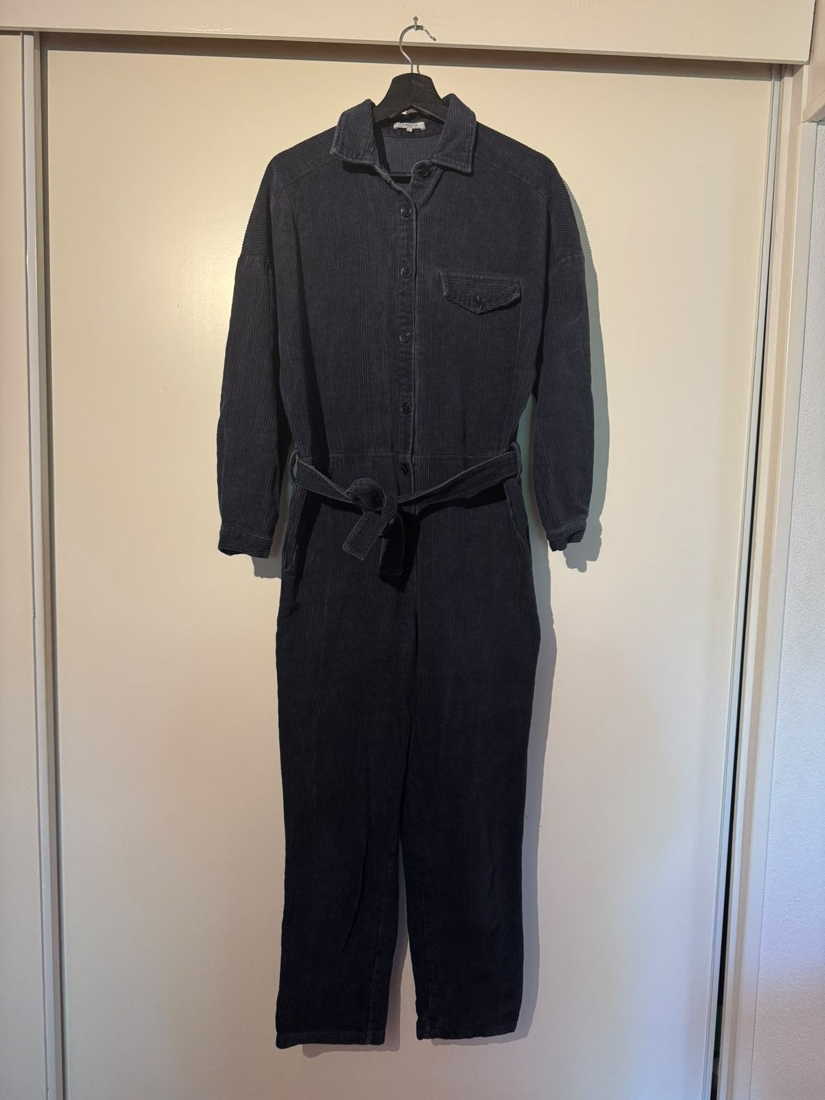 Blauwe dikke ribstof jumpsuit van FRNCH paris maat M, Ophalen of Verzenden, Zo goed als nieuw, Maat 38/40 (M), Blauw