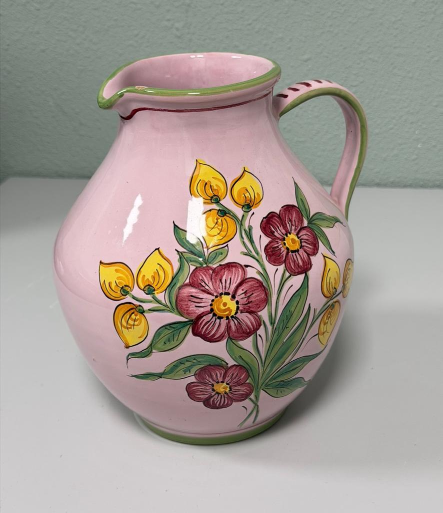 Vintage handgeschilderd keramieke kan roze bloemmotief GROOT, Antiek en Kunst, Antiek | Vazen, Ophalen of Verzenden