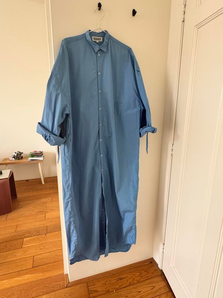 Monique van Heist Blauwe Lange Katoenen Jurk, Ophalen of Verzenden, Zo goed als nieuw, Blauw, Onder de knie